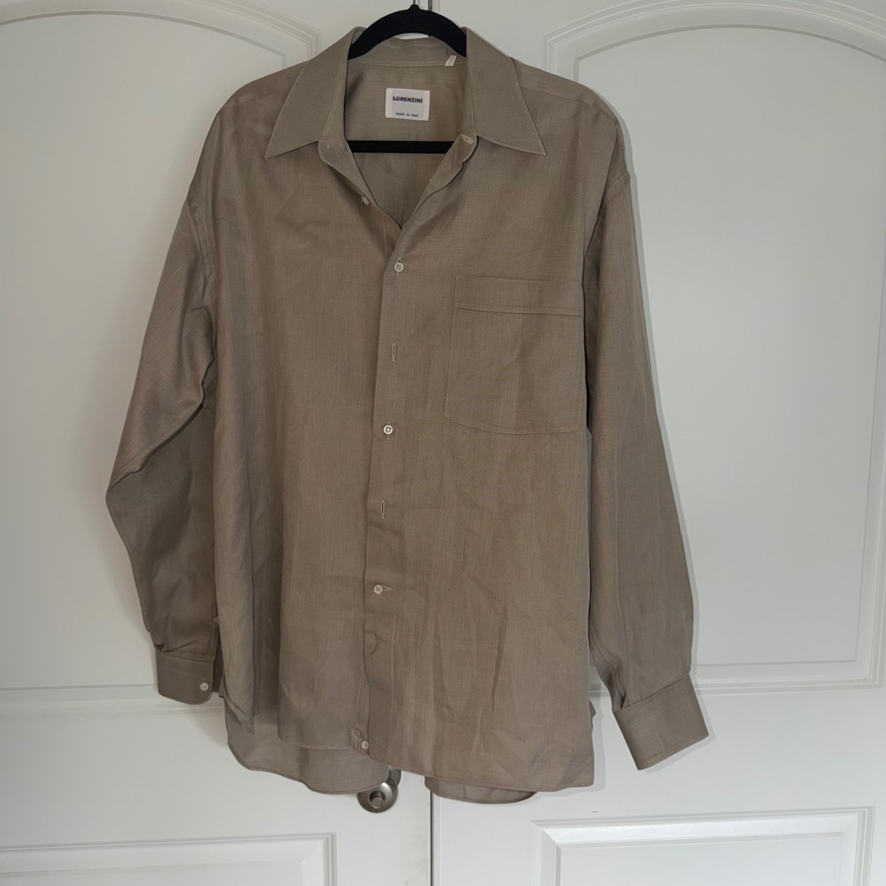 Lorenzini Mens Made in Italy Taupe Brown Textured Button Up Shirt Size 17 43 L